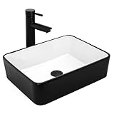 ITHWIU Oval Bathroom Vessel Sink Above Counter Ceramic White Vessel Small Sink for Lavatory Vanity Cabinet Balcony, Faucet and Sink Drains are Included (16.5" x 11.8")