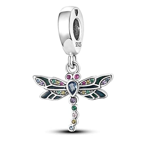 Abalorio deslizante de libélula de plata de ley compatible con pulsera Pandora