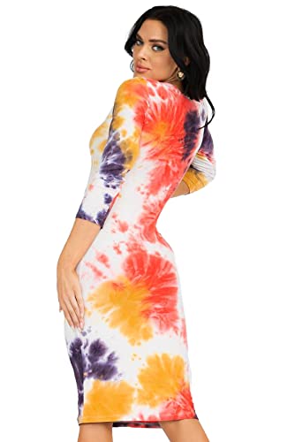 Image of ICONOFLASH Women's 3 /4 Sleeves Midi Bodycon Dress Crew Neck Fitted Dresses with Plus Size Options