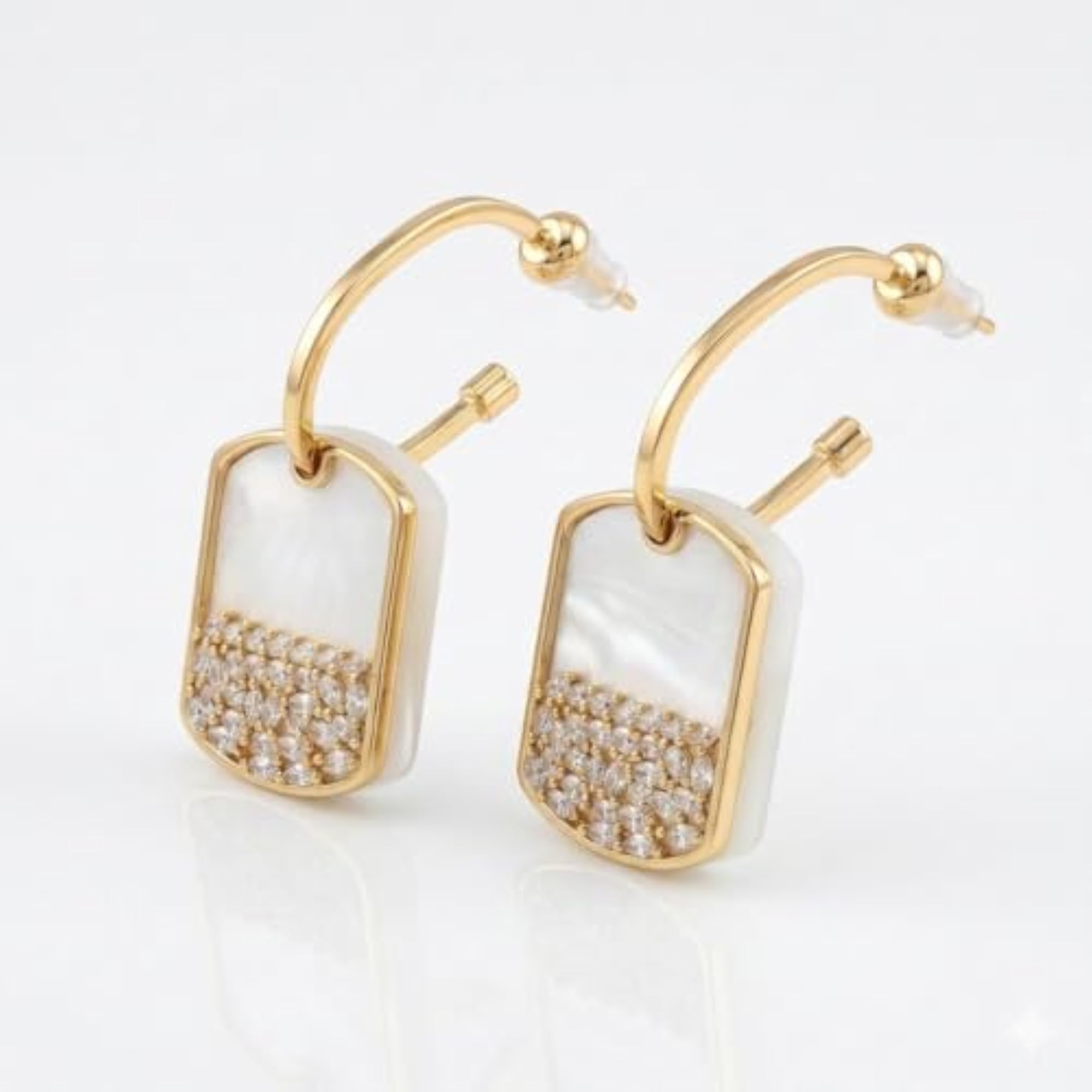 Women's Rectangular Drop Earrings with Mother of Pearl and Crystal Accents