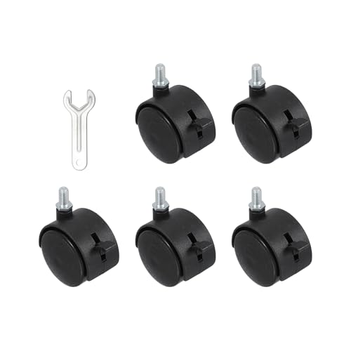 PATIKIL Office Chair Wheels Replacement 2, 5 Pcs Nylon Heavy Duty Office Furniture Casters Wheels with Wrench Universal Wheel for Hardwood Floor Carpet, Black(Screw Stem with Brake)