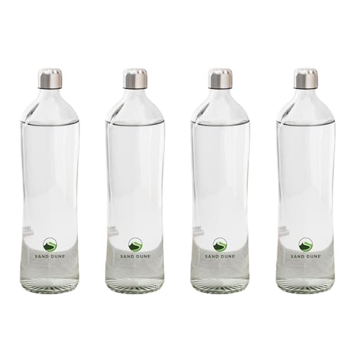 Image of SAND DUNE Set of 4, 500 ml Each MCA Glass water bottle, with Leak-Proof Airtight Stainless-Steel Lid for Water, Smoothie, Juices - Reusable Travel Glass Drinking Fridge Bottles