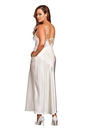iCollection Women's Plus-Size Long Lace Trimmed Satin Gown, 1X Plus, White