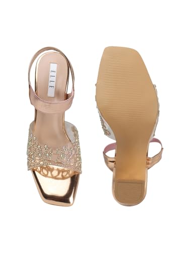 Image of ELLE women's Square Toe Block heel sandal with Ankle-strap