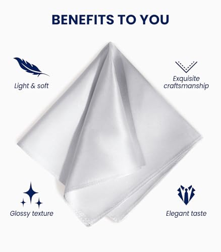 Image of Selected Hanky 100% Pure Silk Pocket Square for Men | 100% Mulberry Silk with hand-rolled edges; pairs with a suit, blazer, or tuxedo for weddings, formal events, and daily wear.