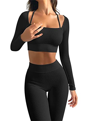 Geagodelia Workout Set Damen Lang Gerippt Jogginganzug Set Eng Stretch...