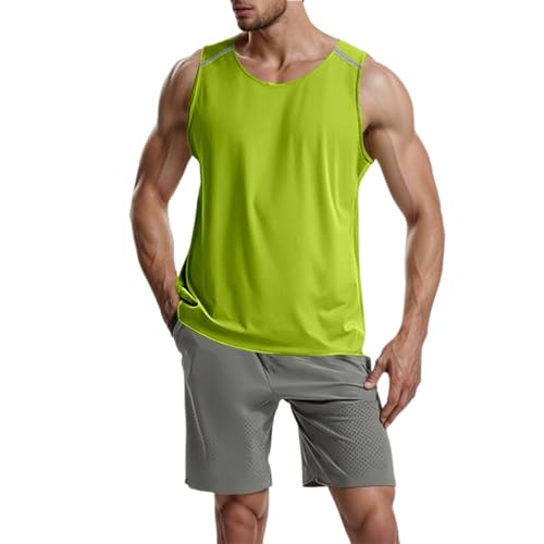 Men's Workout Tank Tops Sleeveless Muscle Shirts Athletic Gym Running Fitness Training Shirt Breathable (Green, XXXXL)