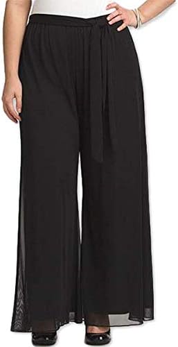 906 - Plus Size Elastic Waistband Wide Legged Palazzo Pocketed Pants (Black, 2X)