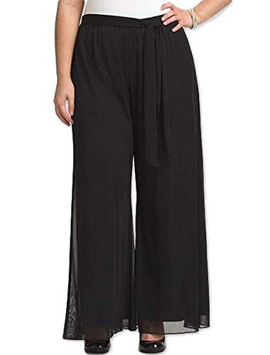 906 - Plus Size Elastic Waistband Wide Legged Palazzo Pocketed Pants (Black, 2X) #TOP6
