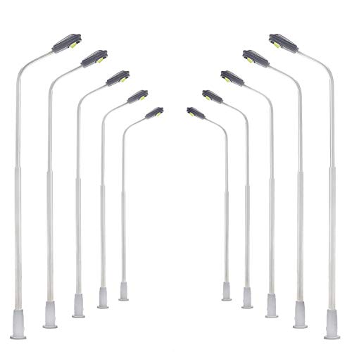 Yetaha 20Pcs Model Railway Train Model Street Lights, LED Dual Lampposts, HO OO Scale, Dual Heads Gauge Model Street Light Layout, LEDs Light 3V Train Scenery Miniature Accessories
