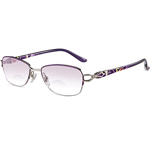Modne damskie dwuogniskowe okulary do czytania, blokujące niebieskie światło, przyciemniane, półramkowe czytniki komputerowe z nadrukiem wzoru Ramka TR (rozmiar: 2,0 x)