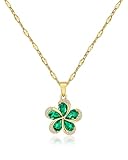 Aliyoham Emerald Flower Necklace for Women, 14K Gold Plated Pendant with Green Gemstone & CZ Border, Elegant Birthstone Jewelry for Birthday & Christmas