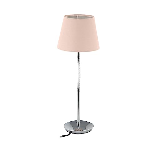 Relaxdays Lampada da Tavolo Vintage, Abat Jour da Comodino, Paralume in Stoffa, Base in Metallo, Attacco E14, Rosa