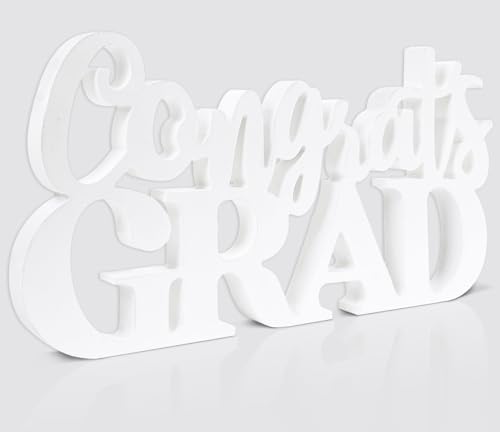 Image of 2026 Graduation Party Decorations Congrats Grad Sign White Wooden Table Centerpieces Class of 2026 Photo Booth Props for Graduation Party Decorations Supplies