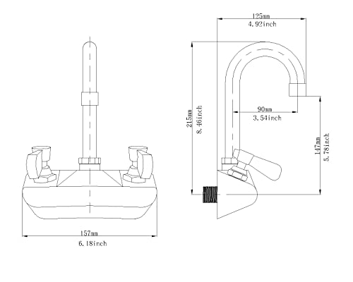 Bathfinesse Kitchen Sink Faucet Wall Mount 4" Center Commercial Kitchen Sink Faucet With 3-1/2" Gooseneck Spout Two Lever Handles Brass Constructed Mixer Tap Chrome Polished #TOP5