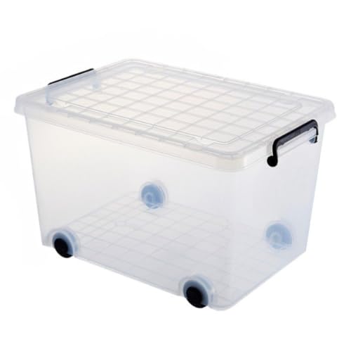 Ohget プラスチック収納ボックス 厚手 衣類収納 キャスター付き 大容量 家庭用 衣装ケース クローゼット・押入れに最適 頑丈で移動しやすい タフキャリー (45cm×31cm×27cm,透明)