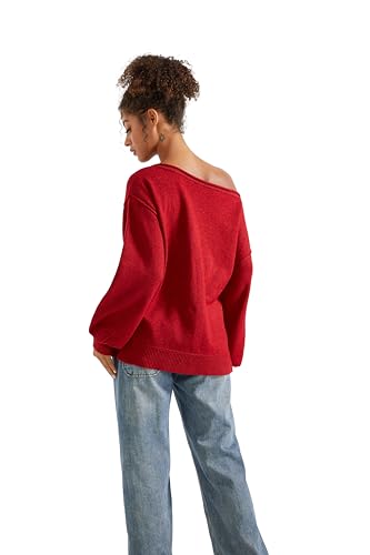 SUUKSESS Women Off The Shoulder Fall Sweaters Long Sleeve Boat Neck Oversized Pullover Sweater Tops