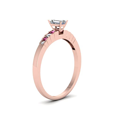 Image of 55Carat Choose Your Gemstone Diamond CZ Graduated Accent Ring Rose Gold Plated Emerald Shape Petite Engagement Rings Everyday Jewelry Wedding Jewelry Handmade Gifts for Wife US Size 4 to 12