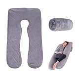 U förmiger Kissenbezug Für Schwangerschaftskissen,schwangerschaftskissen bezug,140×80 Cm Umstandskissen Ersatzbezug,Maschinenwaschbar,U förmiger Kissenbezug,Ganzkörper Umstandskissen Ersatzbezug (Grau