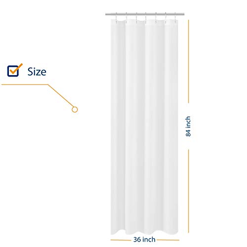 Image of N&Y HOME Fabric Small Stall Shower Curtain Liner Extra Long 36 x 84 inches, Hotel Quality, Washable, Water Repellent, White Bathroom Curtains with Grommets, 36x84