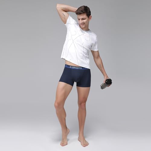 Image of sporto Macho Men's Combed Cotton Spandex Shapelock Trunks | Soft Spandex Waistband | Supersoft Nylon Touch | Ergonomic 3D Fit Innerwear | Color May Vary