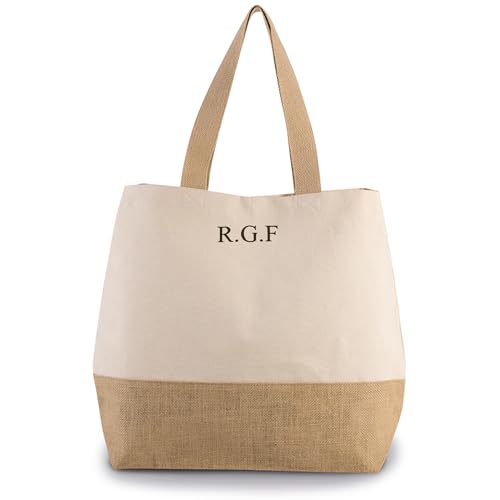 A1 Graphics Ltd Personalised Canvas Tote Bag - Embroidered Customised Beach Bag Colours (Cream)