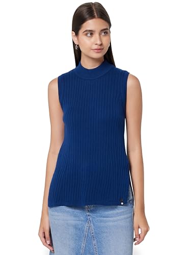 Image of BlissClub Move All Day Sleeveless Top, 100% Cotton,Turtleneck Collar,High Side Slits,Versatile
