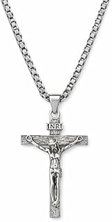Stainless Steel Cross Pendant Necklace Crucifix Jesus Pendant with Chain For Men and Boy, Girls, Unisex Adult