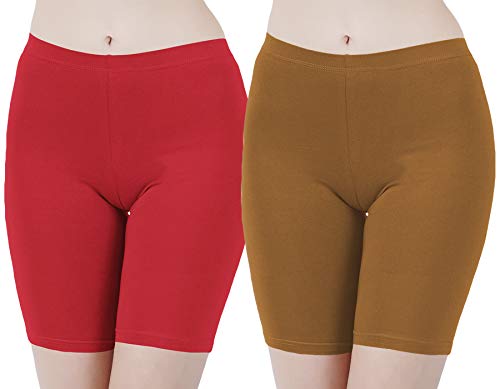 Image of Buy That Trendz Cotton Lycra Tight Fit Stretchable Cycling Shorts Womens | Shorties for Active wear /Exercise /Workout /Yoga /Gym /Cycle /Running Red Grey Combo Pack of 2