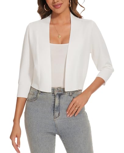 Image of Women 3 /4 Sleeve Cropped Cardigan Lightweight Casual Open Front Bolero Shrug Sweaters