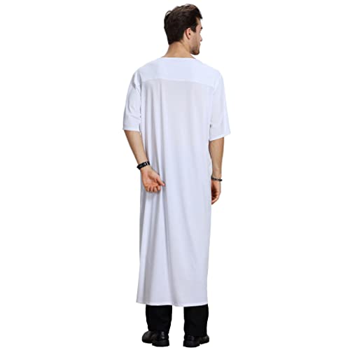 Men Sleepwear Robes Arabic Clothes Short Sleeve Dubai Kaftan Islamic Thobe Long Pajamas Nightgown M-XL 7