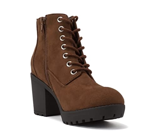 Image of Soda Second Lug Sole Chunky Heel Combat Ankle Bootie Lace up w /Side Zipper