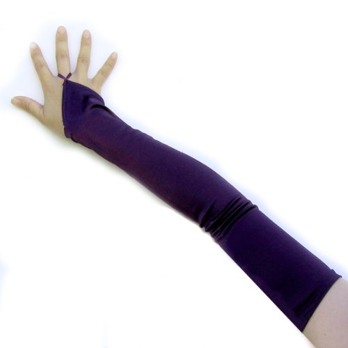 SACASUSA (TM) 19 inch Long Fingerless Satin Gloves in Dark Purple