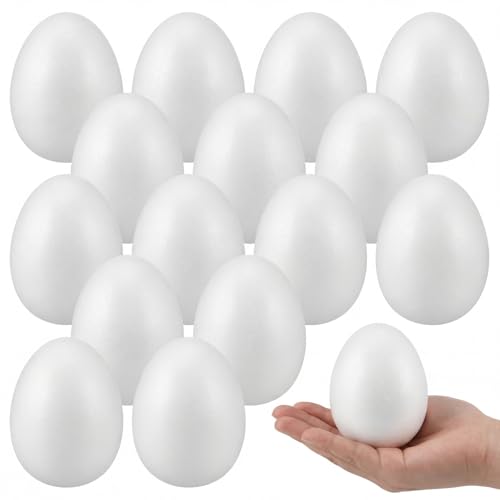 Zonon 15 Pcs Foam Eggs for Crafts DIY 3.15 x 2.17 Inch White Polystyrene Foam Eggs for Halloween Easter Craft Home Table Centerpieces Decorations