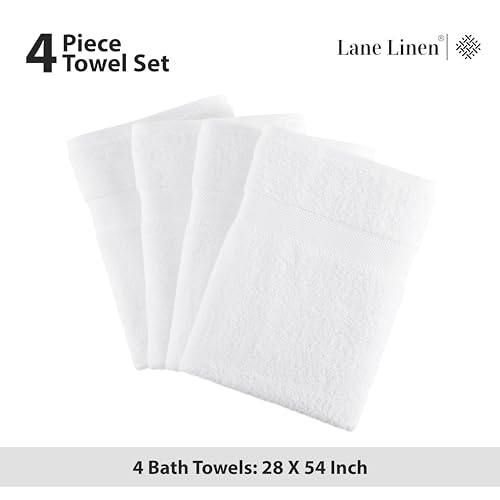 LANE LINEN Set of 4 Bath Towel (28"x54") - 100% Ring Spun Cotton - Turkish Cotton Towels for Bathroom - Quick Drying, Highly Soft & Absorbent Shower Towel Set - Hotel & Spa Quality - White Towel Set