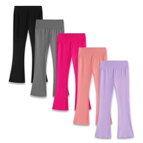 EXARUS Girls Leggings Flare/Skinny Yoga Pants Lightweight Flat/Crossover Waist Multipack Dance High Waisted Soft 6-14Y