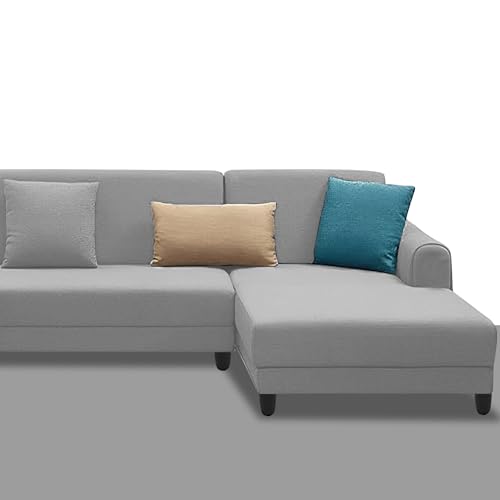 Image of Kraven RHS 6 Seater L Shape Sofa Set for Living Room (Grey Fabric) Premium Fabric Sofa