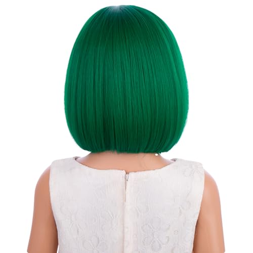 Image of Green Wigs Dark Green Bob Wig Short Middle Part Wig for Kids Synthetic Wigs for Daily Party Halloween Use