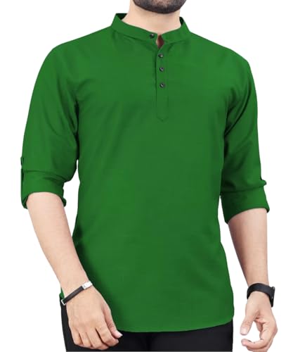 Image of DEEMOON Men's Regular Fit Solid Sprad Collar Casual Shirt with a Trendy Mandarin Collar Crafted from a Premium Cotton Blend