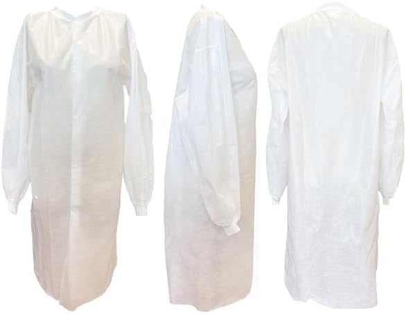 Disposable Lab Coat White, SMS, White Knit Cuff and Collar, No Pocket, Large 30Pc/Cs