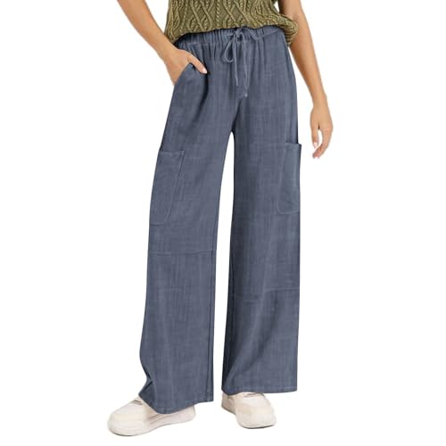 Palazzo Pants for Women Casual Baggy High Waist Wide Leg Drawstring Cargo Pant with 6 Pockets Casual Work Trousers