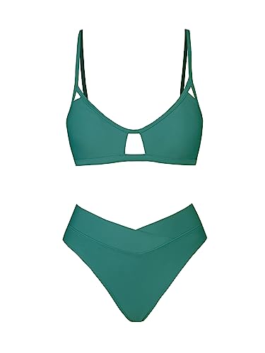 Image of CUPSHE Bikini Set for Women Two Piece Swimsuits Cut Out High Waisted Scoop Neck V Cut Bottom