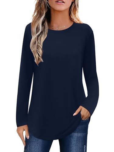 Image of Elesomo Womens Shirts Casual Crew Neck Short /Long Sleeve Tunic Tops Tees