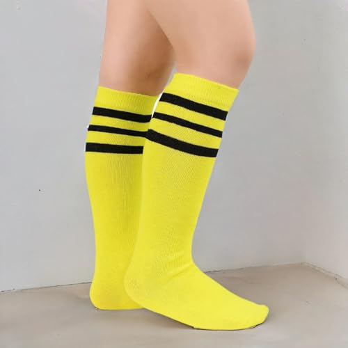 Zando Kid Soccer Socks Three Stripe Knee High Youth Softball Baseball Tube Compression Athletic Socks Children Halloween Cosplay for Boys Baby Girls Stockings 1 Pairs Yellow Black Striped 4-6 Years - Thumbnail 7
