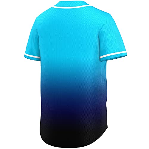 KXK Plain Men Gradient Baseball Jersey Button Down Shirts Short Sleeve Fashion Hip Hop Sports Uniform - Thumbnail 3