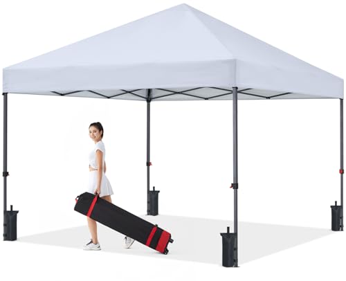 COOSHADE Durable Easy Pop Up Canopy Tent with Roller Bag,10x10, White