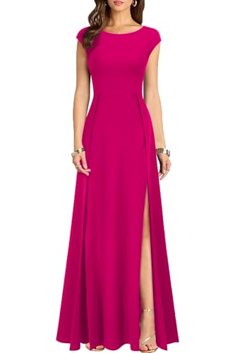 MUSHARE Women's Cocktail Dress Sexy Split Party Long Formal Dress Magenta