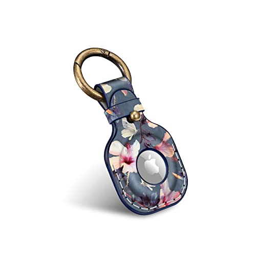 Fintie Case Holder for AirTag 2nd Gen (2026 Release) & AirTag 1st Gen Tracker (2021 Release) with Keychain, Leather Anti-Scratch Finder Cover, Blooming Hibiscus