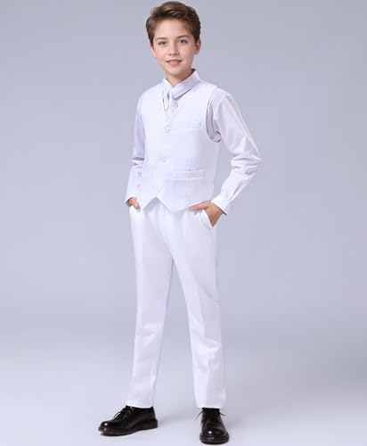 Fersumm Boys Dress Suit White Big Kids Formal Suits for Boy 4 Pieces Vest Pants Set for Wedding Homecoming Ceremony Boys' Church Clothes Size 7 — view 3