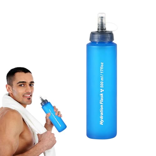 Botellas de agua para correr – Botella de agua deportiva a prueba de fugas | Botella de agua deportiva suave 500 ml plegable de TPU para mochila de hidratación botella de agua fría para viajes